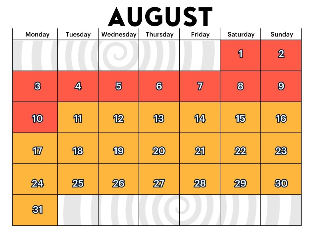 Group Booking Calendar August 2026