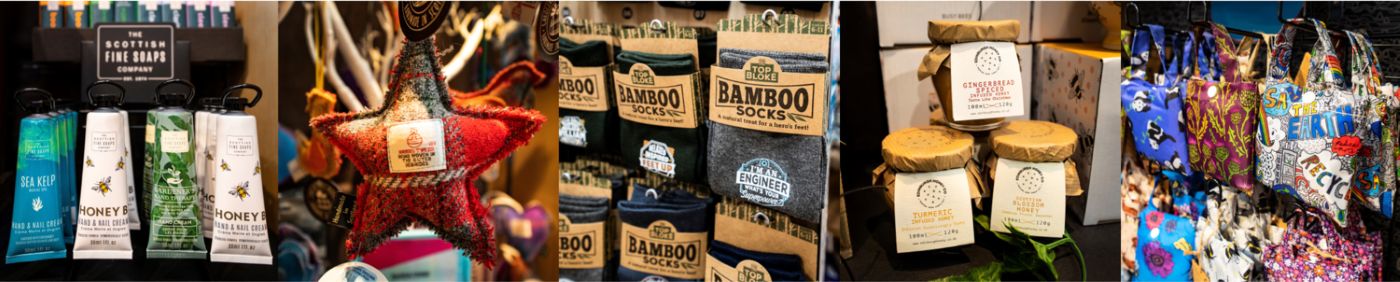 Various products from the gift shop which are sustainable