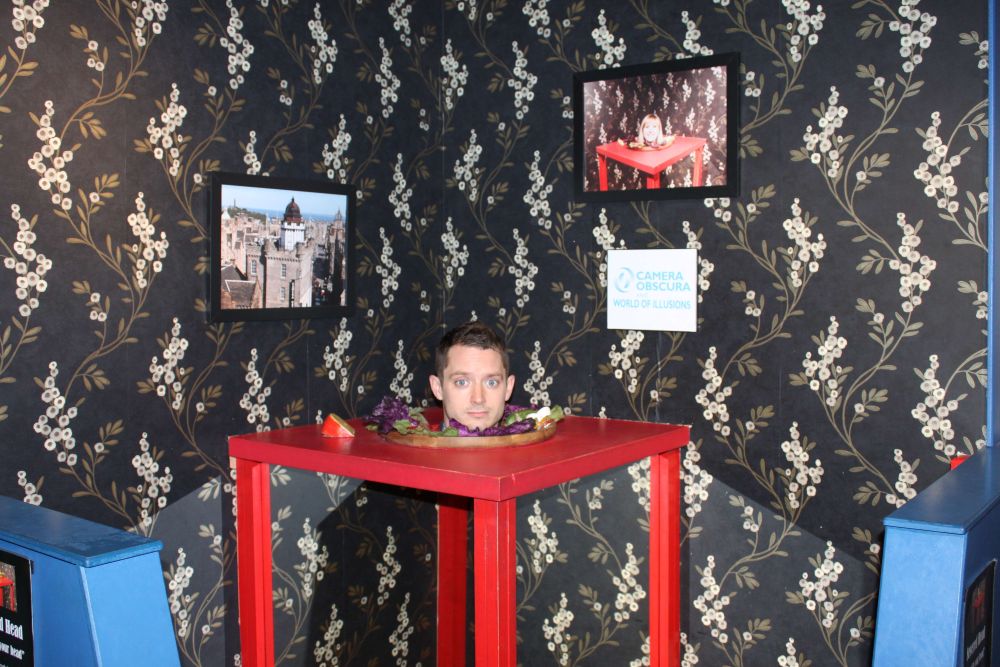 Actor, Elijah Wood in the severed head exhibit at Camera Obscura