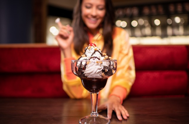 Indulgent hot fudge sundae at Hard Rock Cafe, Edinburgh