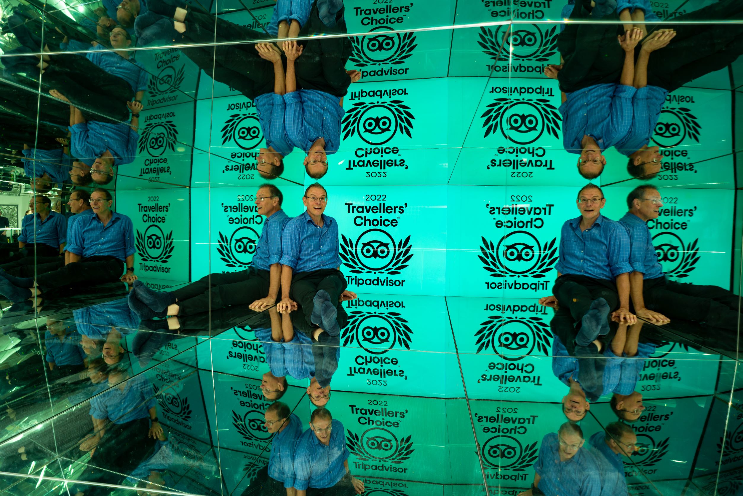 General Manager, Andrew Johnson in the Giant Kaleidosphere at Camera Obscura