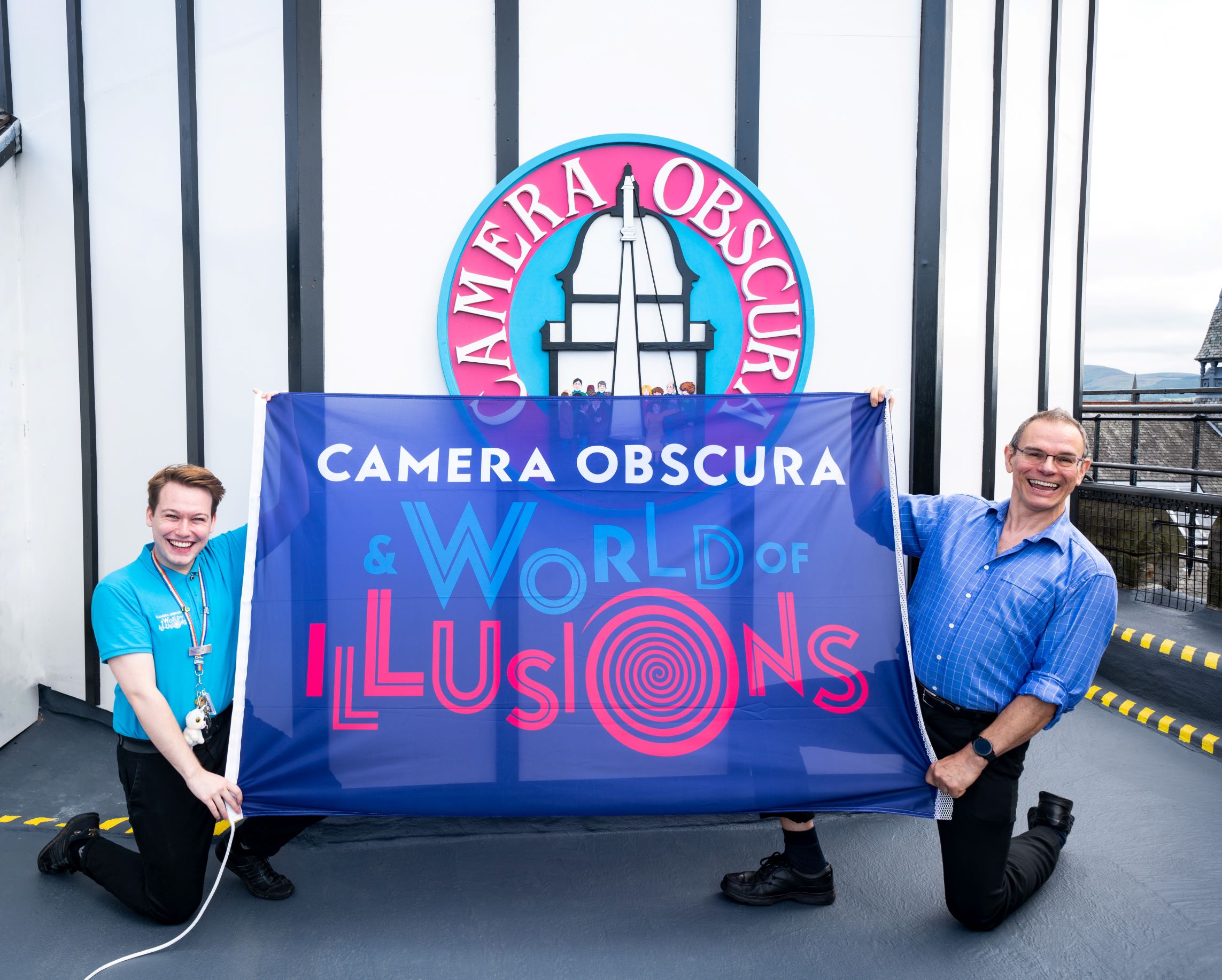 Guide Jay Brown and General Manager Andrew Johnson on the rooftop at Camera Obscura, Edinburgh