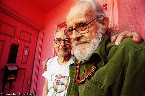 Harry Hay (right), 88, with his partner of 37 years, John Burnside, continues as an outspoken advocate for gay activism. Chronicle photo by Thor Swift