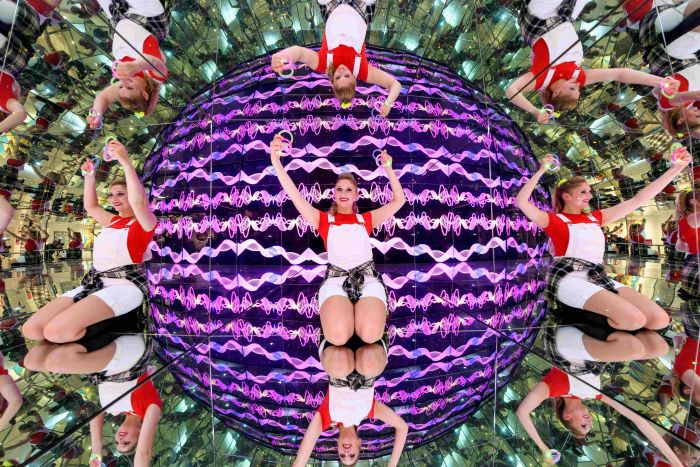 A performer from the Royal Military Edinburgh Tattoo in the Giant Kaleidoscope at Camera Obscura. Credit The Royal Military Tattoo