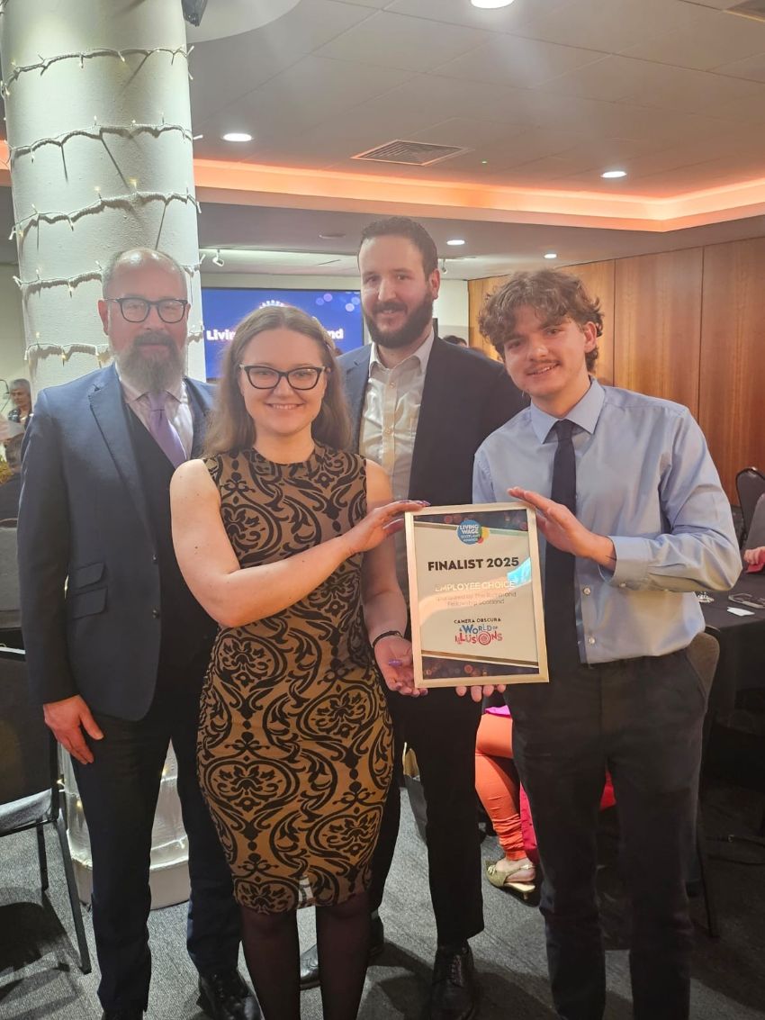 Team members from Camera Obscura with the Finalist Award at Living Wage Scotland 2025