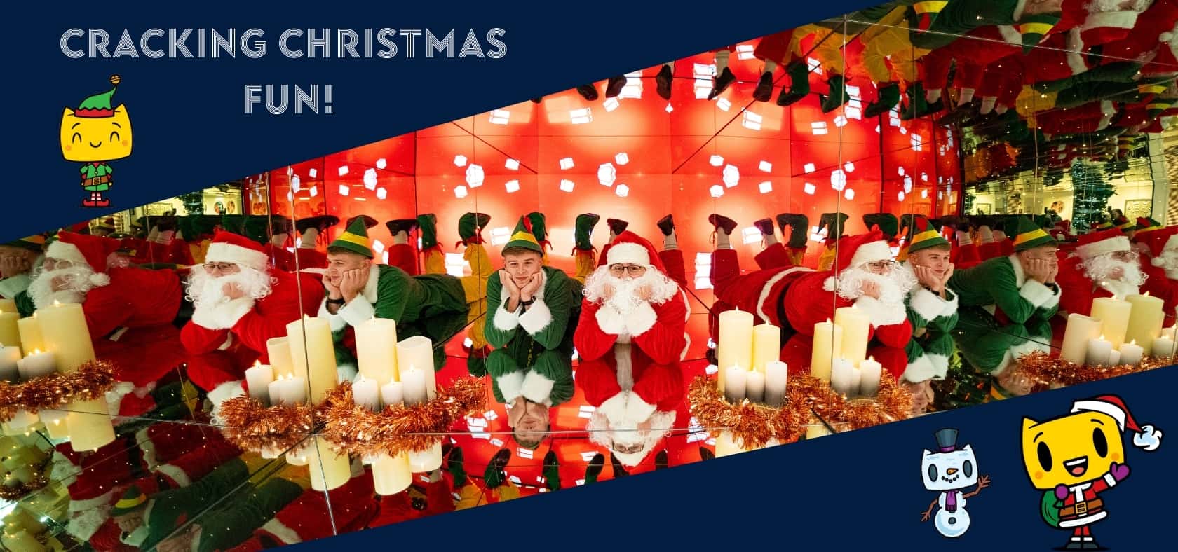 Christmas Website Banner with Santa and Elf in the Giant Kaleidoscope 