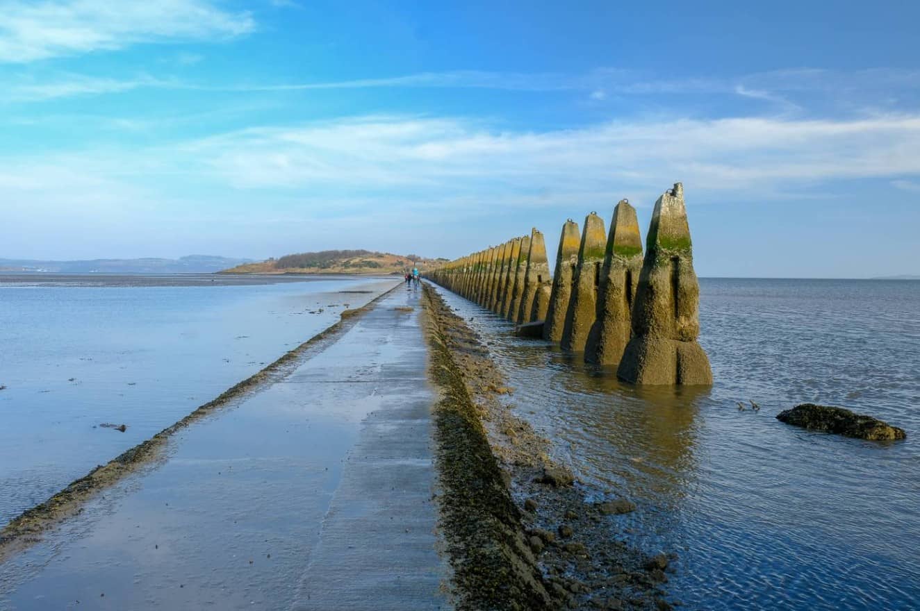 A path through the sea at Cramond Beach in Edinburgh 