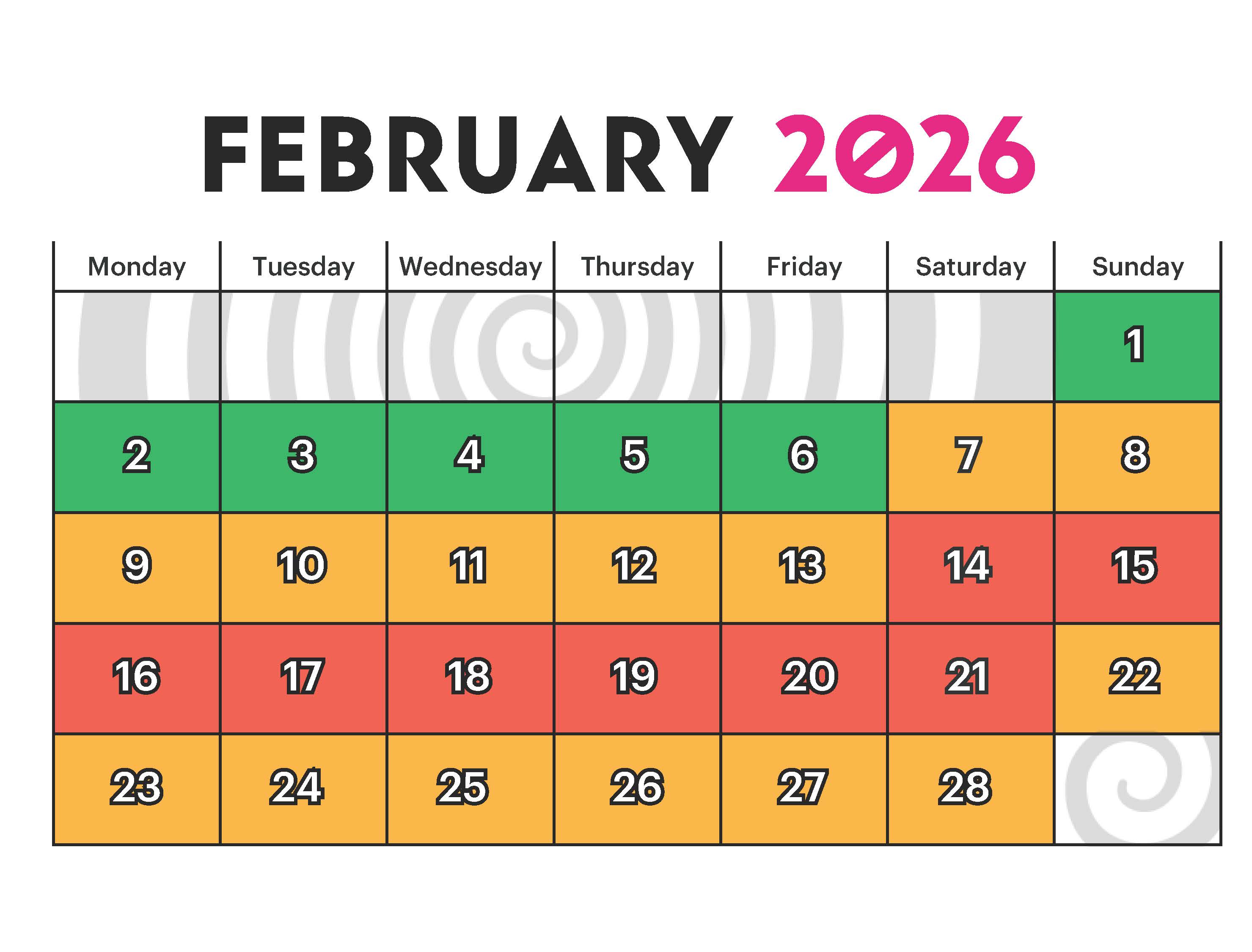 Group Booking Calendar February 2026