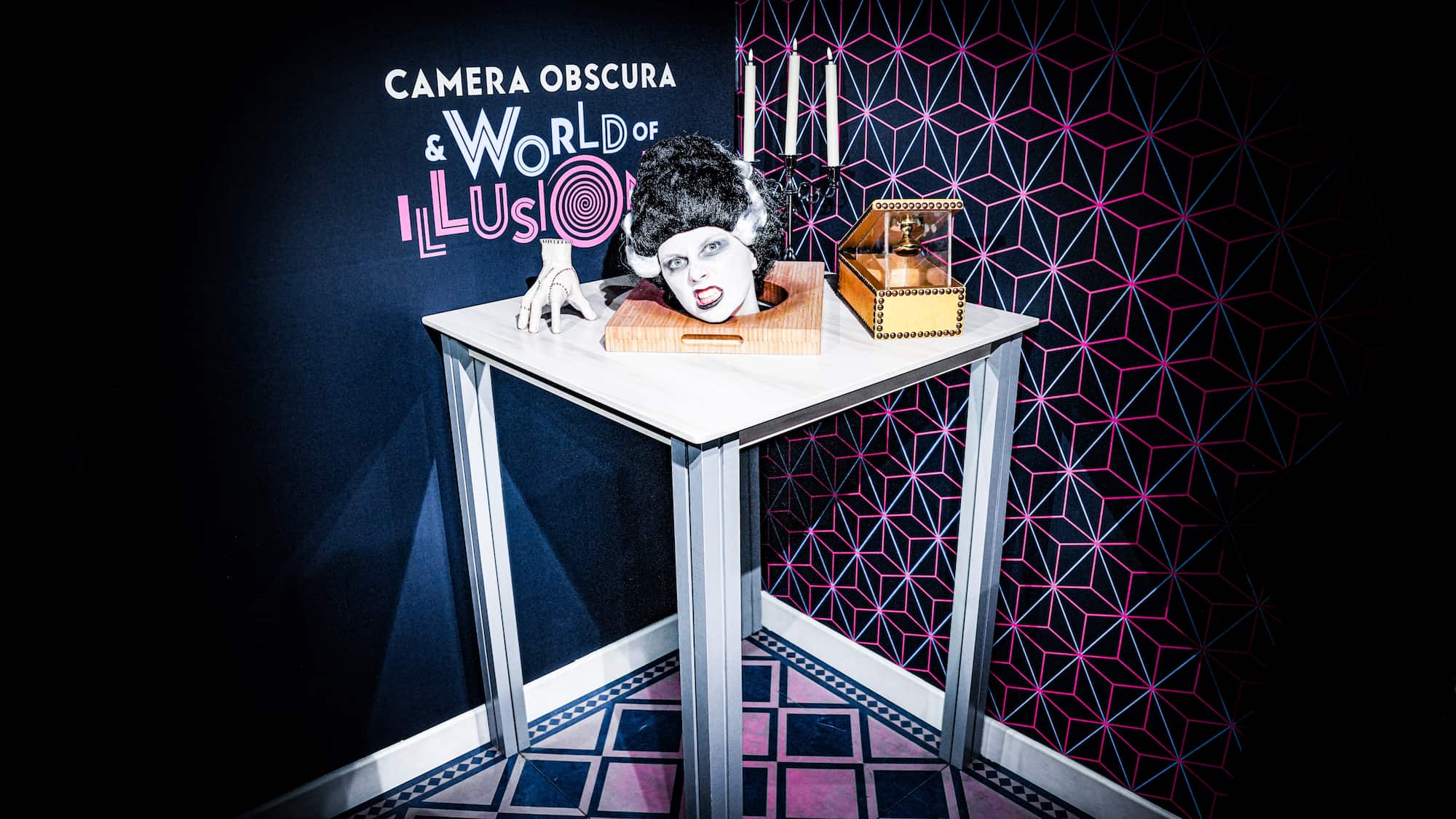 Frankenstein Bride in the Severed Head exhibit at Camera Obscura for Halloween 2025