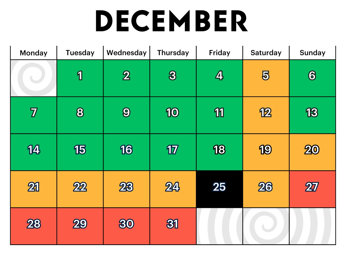 Group Booking Calendar December 2026