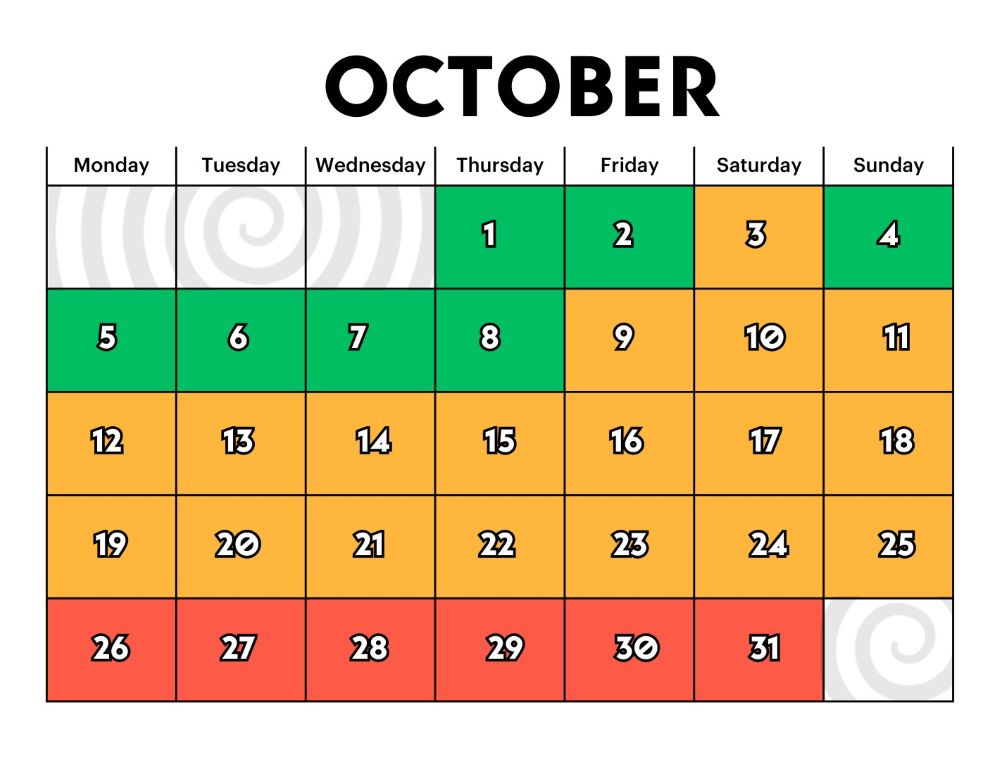 Group Booking Calendar October 2026