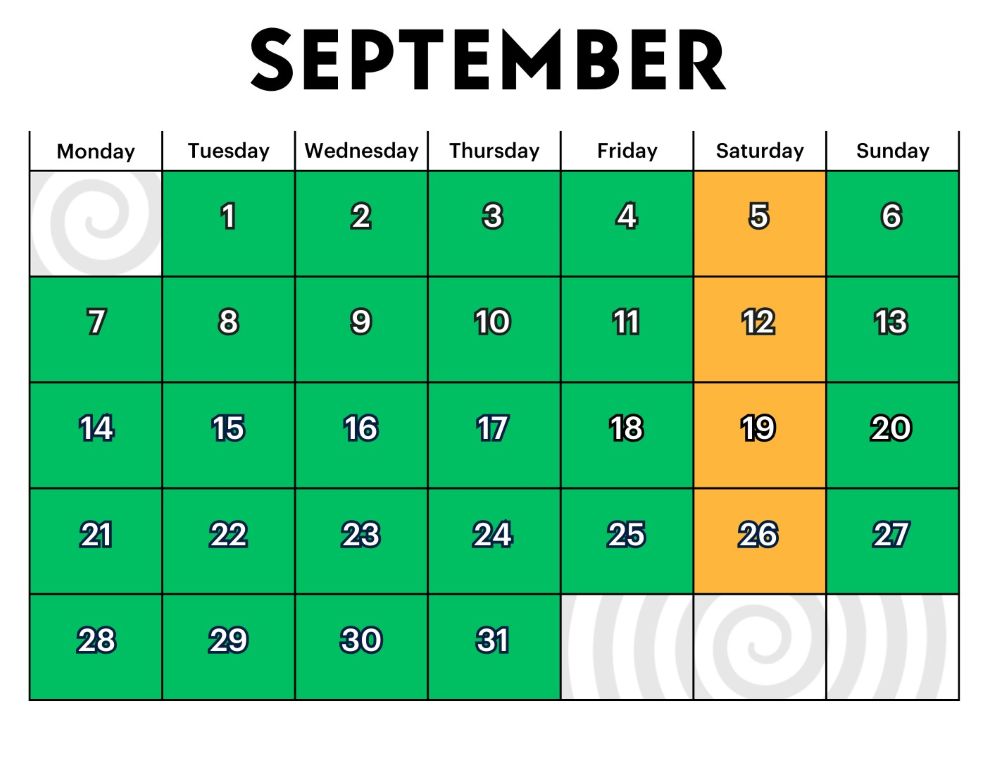 Group Booking Calendar September 2026