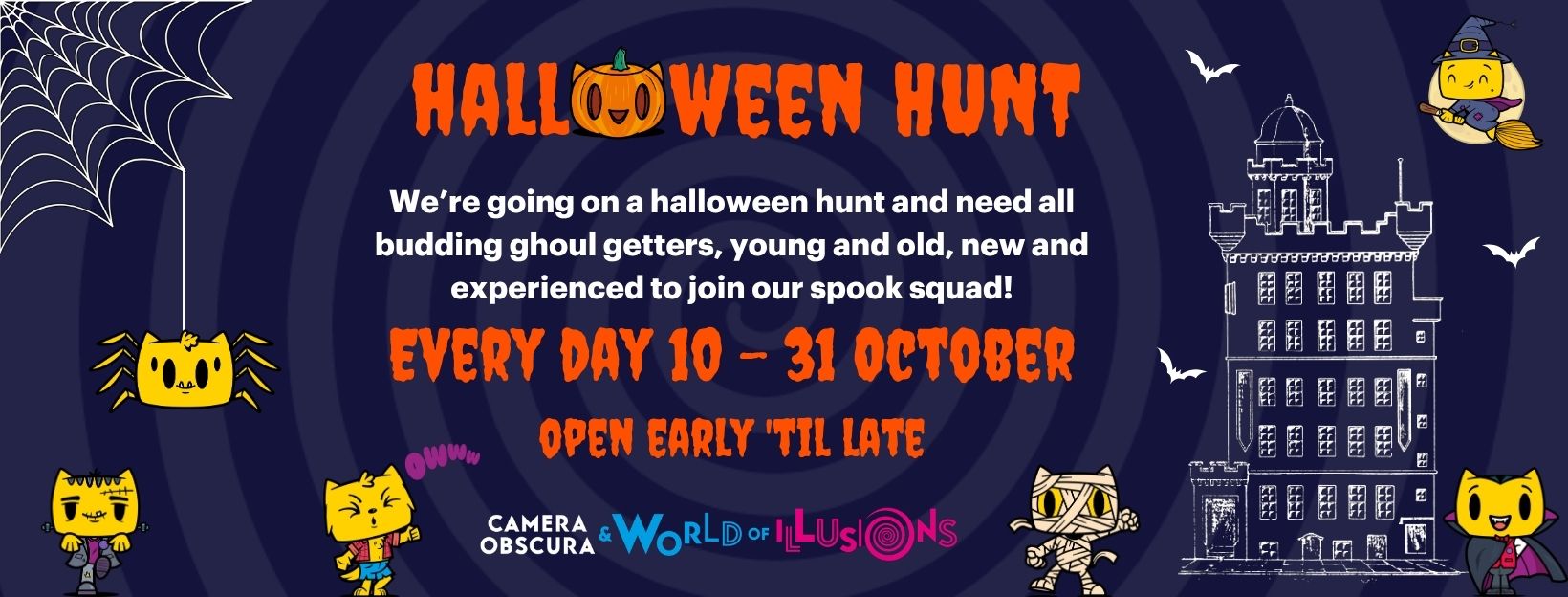 Halloween Hunt banner with characters and dates 10-31 October 2026
