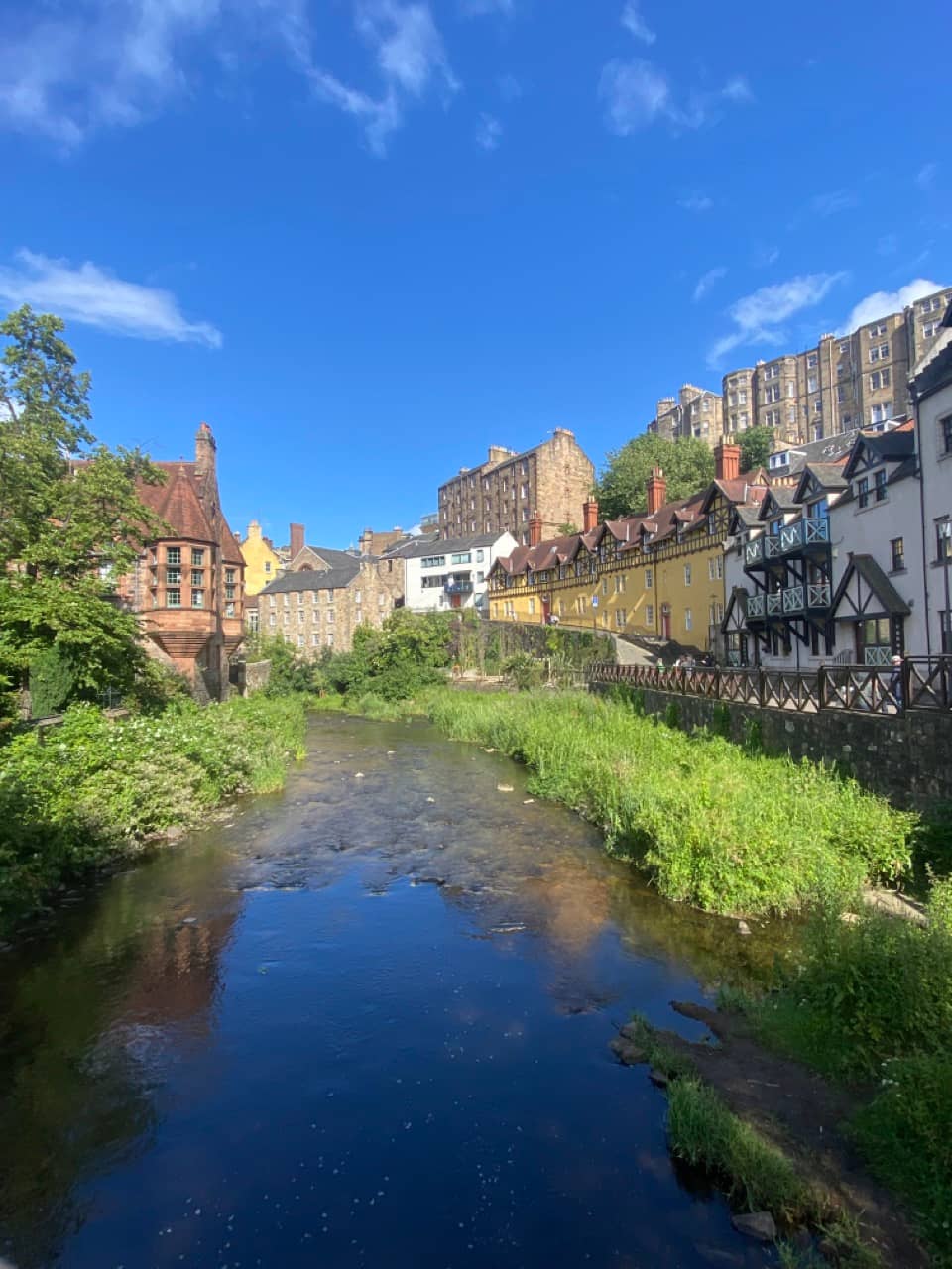 A picture of a river flowing through Dean Village, Edinburgh