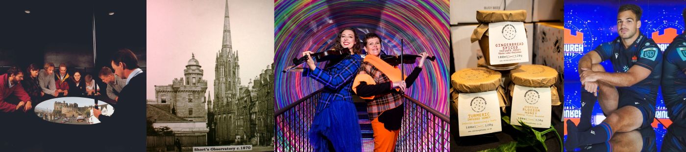 A collection of images showing sustainable partnerships at Camera Obscura Edinburgh