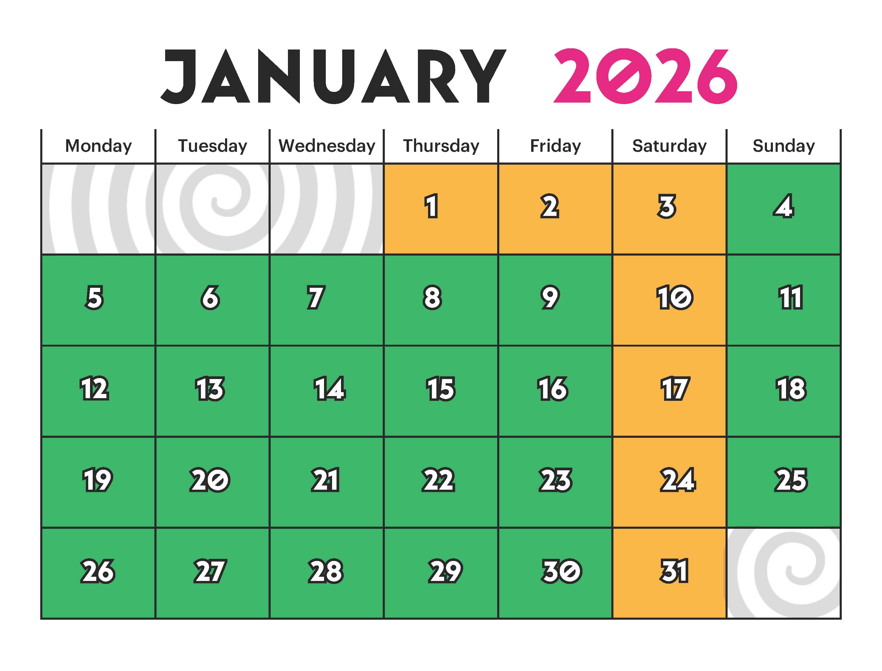 Group Booking Calendar January 2026
