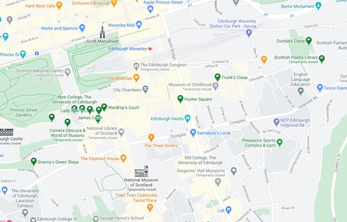 A map showing pin points for all the locations in Edinburgh connected to Patrick Geddes