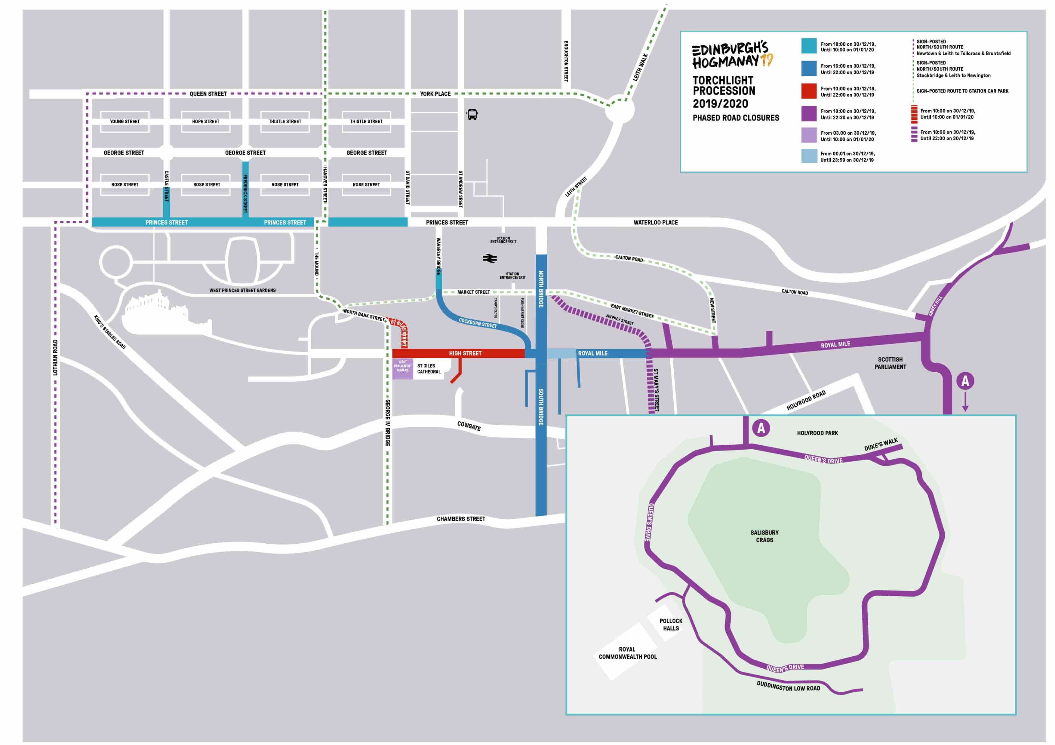 A map of the Edinburgh Road closures for winter and New Year events