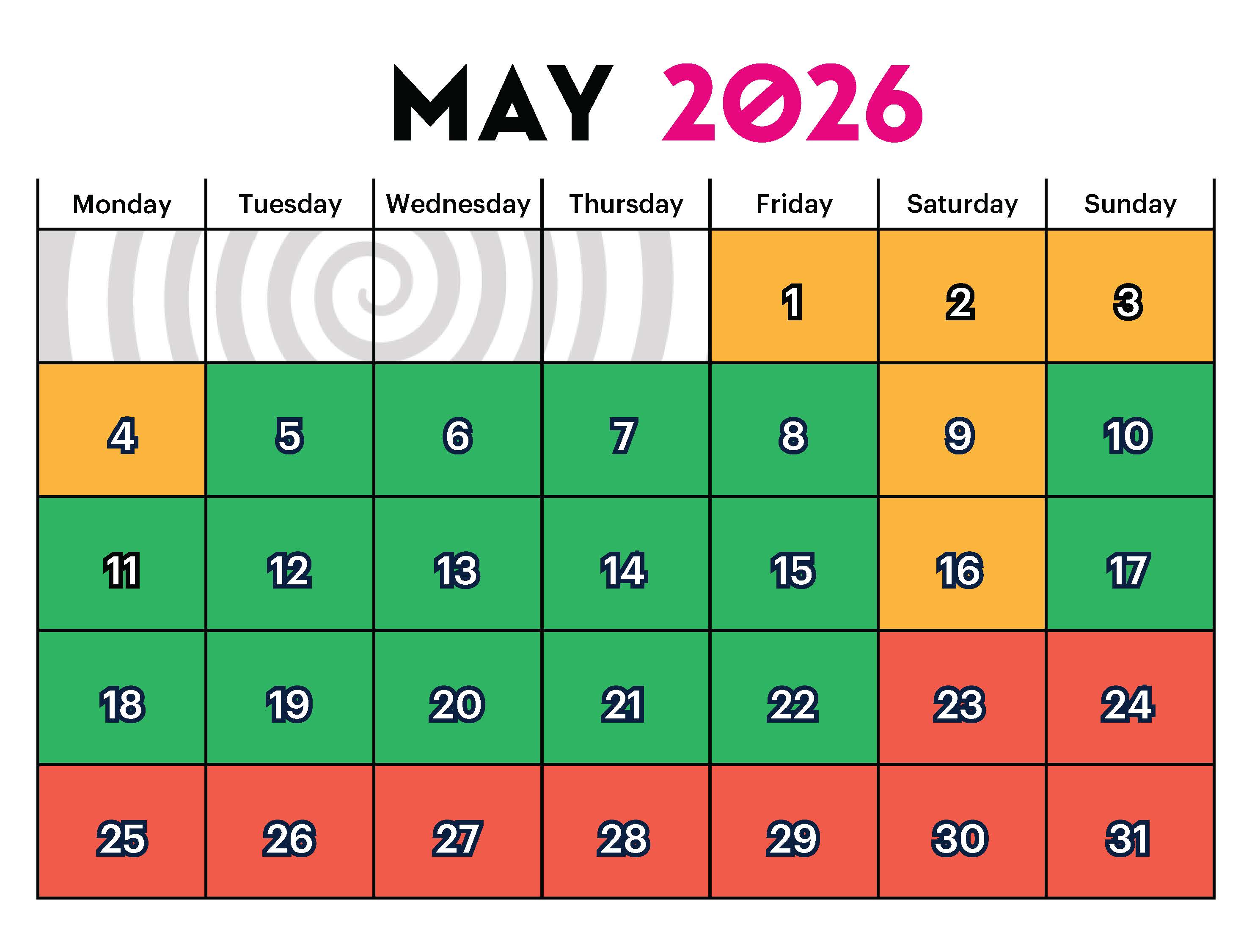 Group Booking Calendar May 2026
