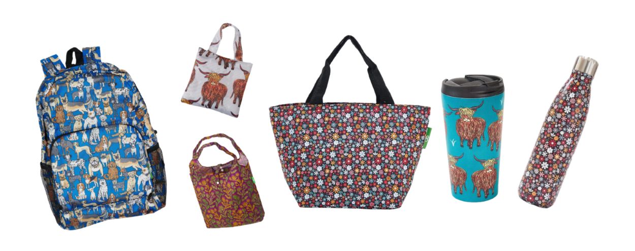 Reusable bags and cups by Eco Chic available at Camera Obscura