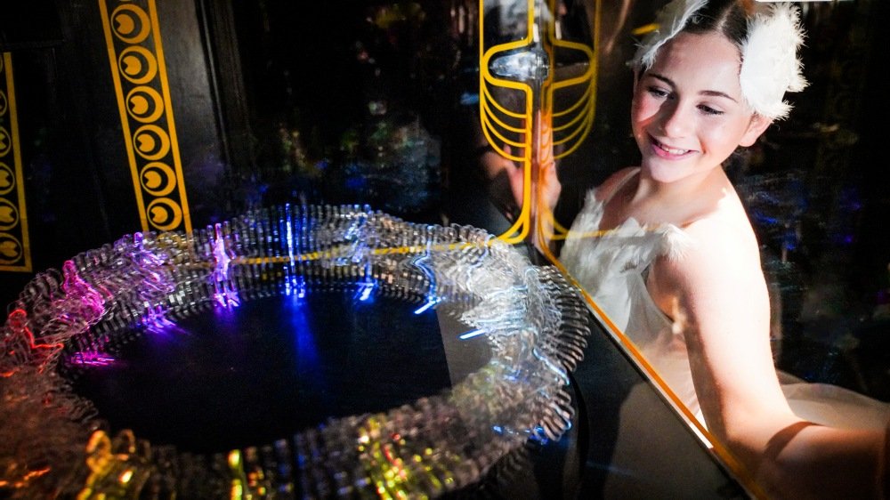 A ballet dancer looks at the new Light Dancer exhibit at Camera Obscura 