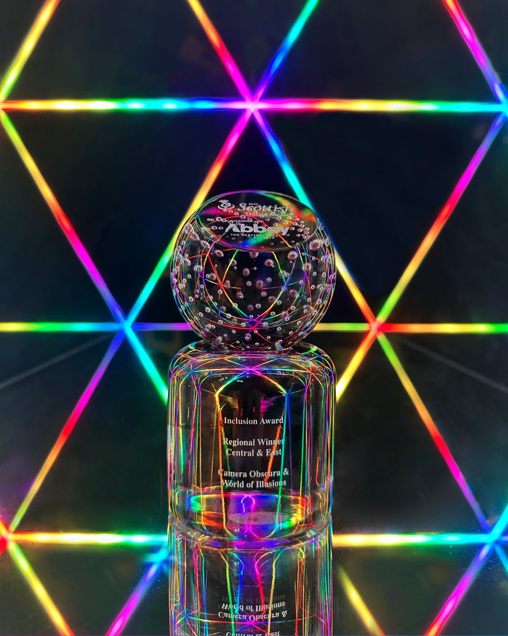 The trophy for the Inclusion Award Thistle Award given to Camera Obscura