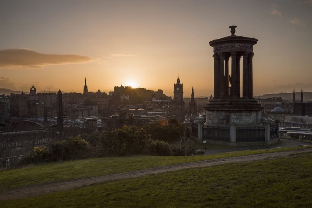 A view of Edinburgh from Calton Hill at sunset